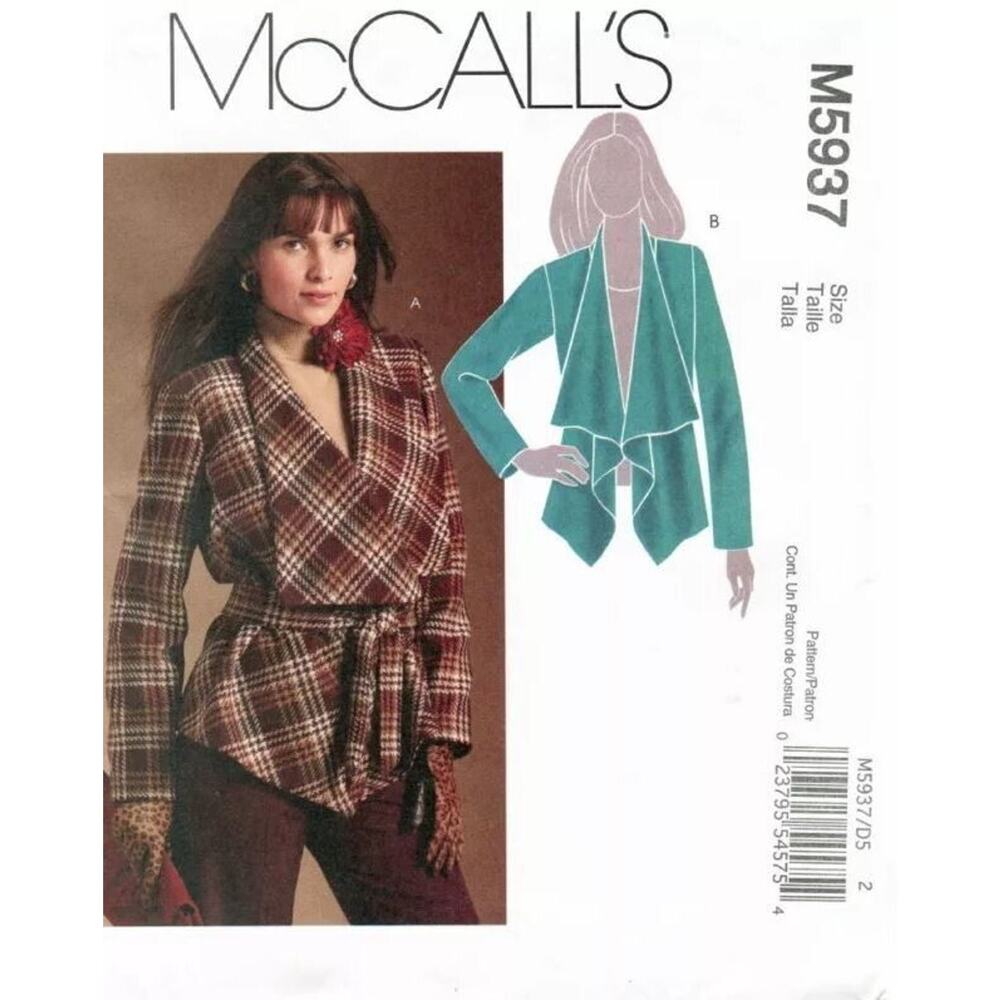 McCalls M5937 Misses Lined Jackets & Belt Sewing Pattern Uncut Size 6 8 10 12
